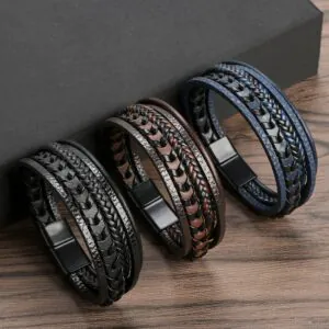 Leather Bracelet with Magnetic Buckle