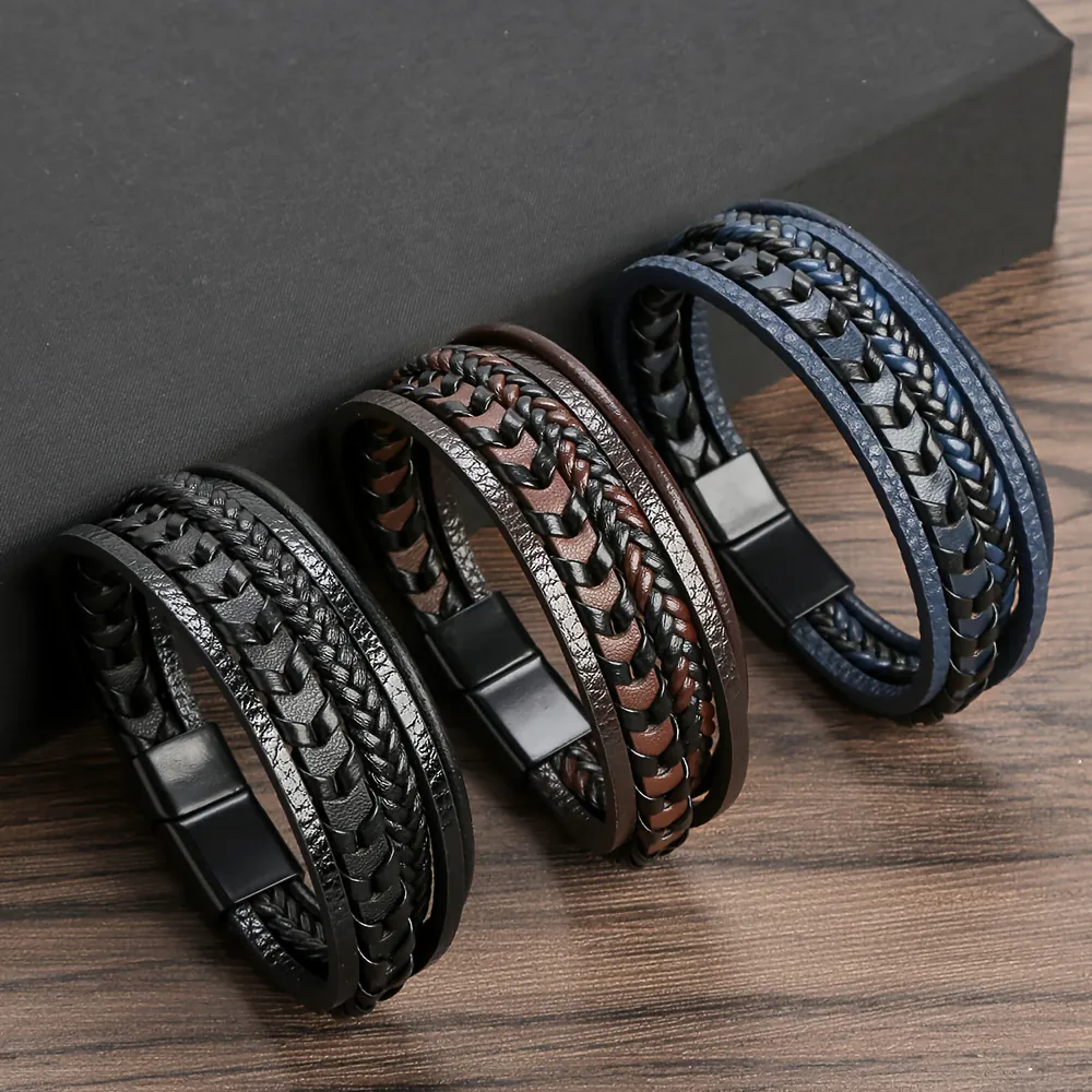 Leather Bracelet with Magnetic Buckle