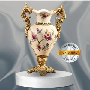 Classic European Ceramic Vase – Timeless Decor with Elegant Butterfly and Floral Motifs