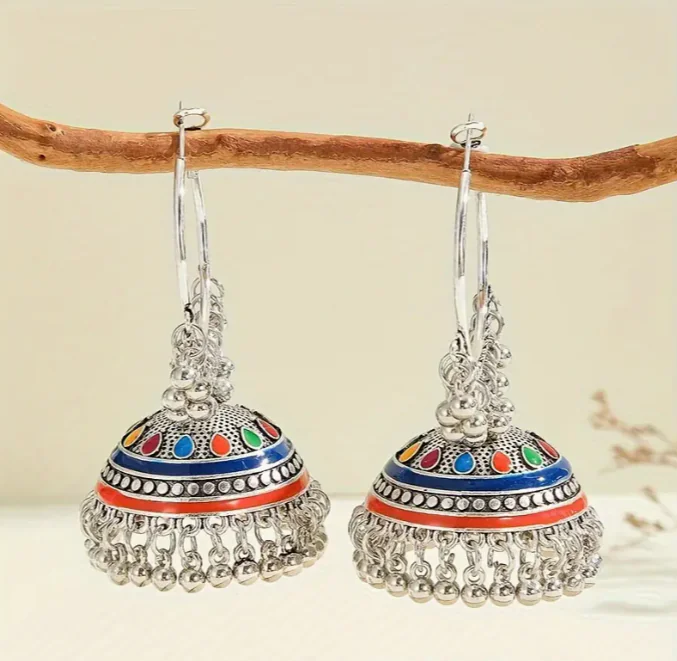 Colorful Boho Tassel Jhumka Hoop Earrings