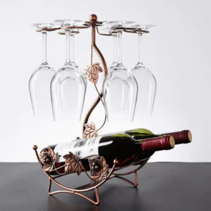 Wine Bottle & Glass Holder – European Design for 2 Bottles & 6 Glasses, Decorative Wine Cabinet Display