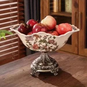 Elegant European Style Pedestal Ceramic Fruit Bowl – Vintage Decorative Centerpiece for Home & Living Room
